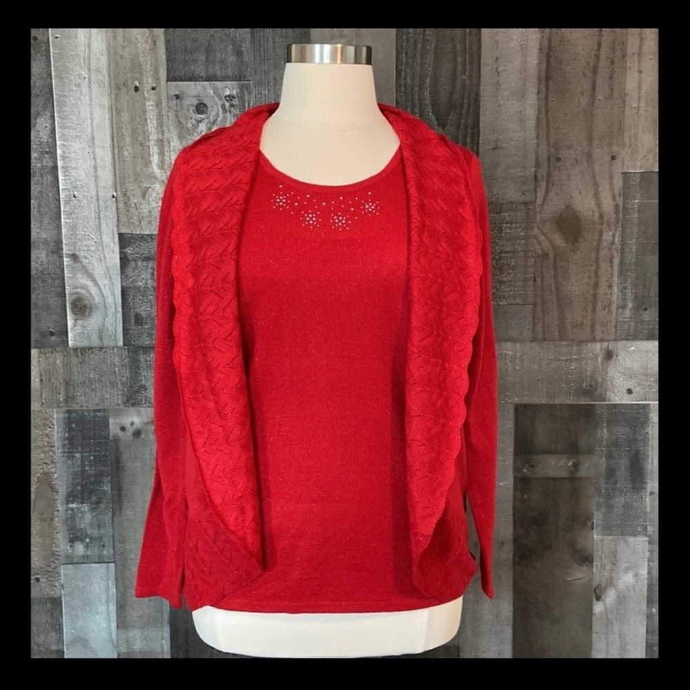 Briggs vintage red ruffle sweater medium sparkly Christmas holiday party winter